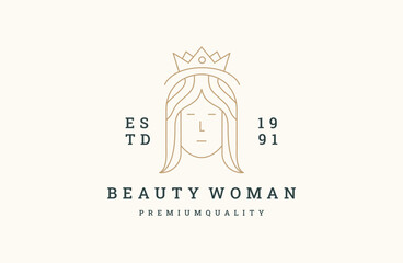 Beauty woman logo vector icon illustration hipster vintage retro