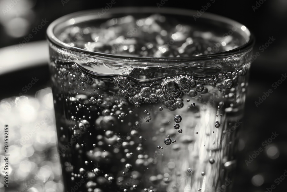 Poster A simple image of a glass filled with water sitting on top of a table. Suitable for various uses