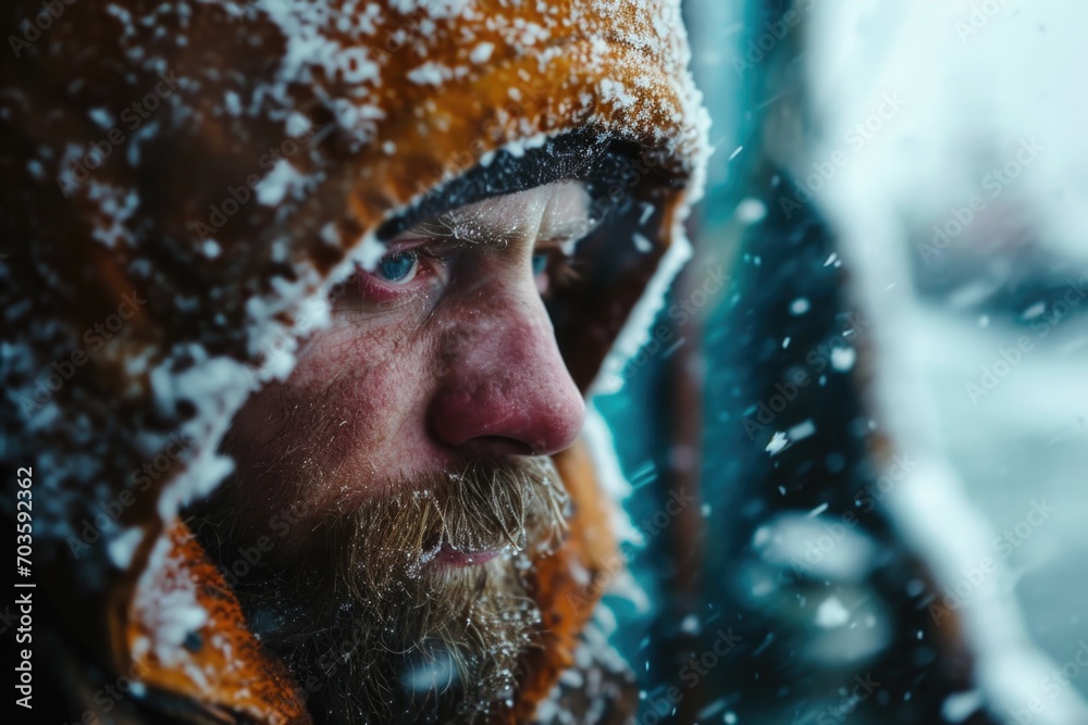 Aufkleber a man with a beard wearing a jacket and hat. suitable for various uses