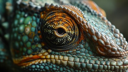 Fototapeta premium Close-up of a chameleon's skin, highlighting the unique scales and coloration.