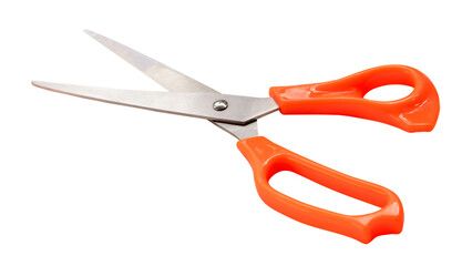multipurpose scissors with orange handle isolated with clipping path in png file format