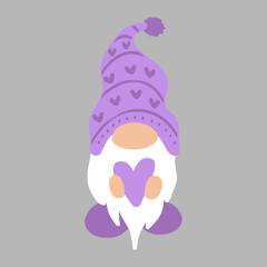 Valentine Purple Gnome, Svg Files For Cricut, Gnome with Hearts PNG Digital Download, Love Gnome Clip Art, Funny Gnome SVG,  Cut File