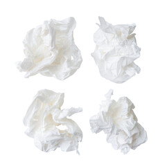 Top view of crumpled tissue paper or toilet paper in set after use in toilet or restroom isolated...