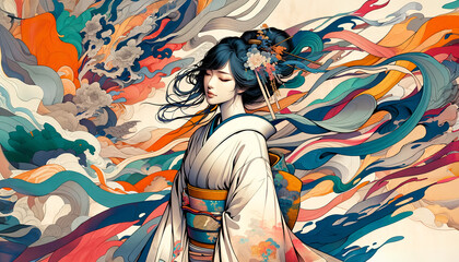 Fototapeta premium 浮世絵（Ukiyoe）／美人画