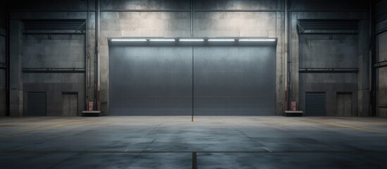 Gray rolling warehouse door's view.