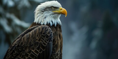 Obraz premium A close up view of a majestic bald eagle with a blurred background. Perfect for nature enthusiasts or wildlife-themed projects