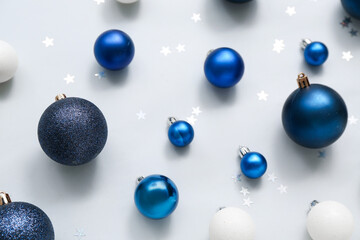 Different Christmas balls on white background