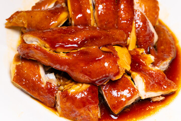 top view fresh soy sauce chicken