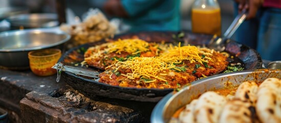 Add cheese on top of pav bhaji at Hunar Haat fair.
