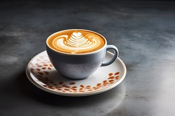 Latte Art Creations, Barista Skills, Coffee Cup with Milk Foam, Elegant Beverage Presentation Generative AI