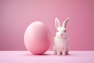 Easter bunny and pink Easter egg on the pink background