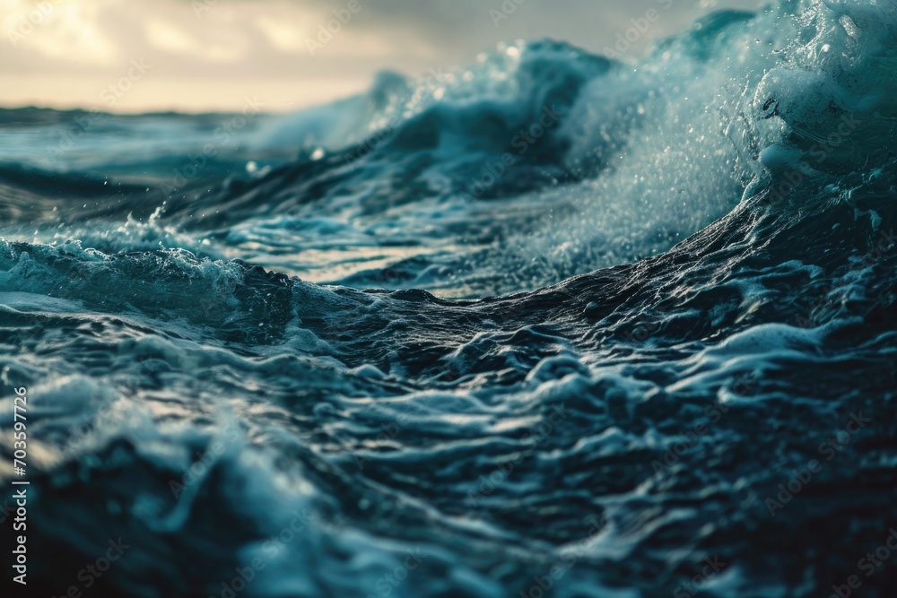 Poster A close-up view of a wave in the ocean. Perfect for ocean-themed designs and projects