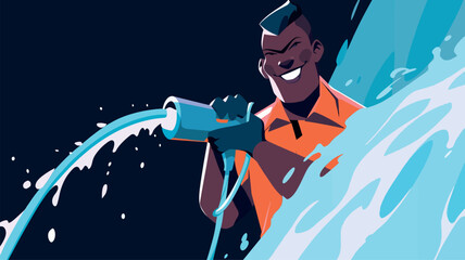 man cleaning with water jet pressure industrial cleaning car wash vector illustration