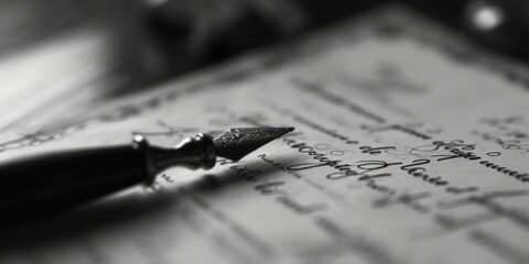 A pen is seen resting on top of a piece of paper, ready to be used. This image can be used to...