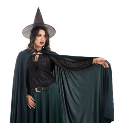 Naklejka premium Young witch on white background