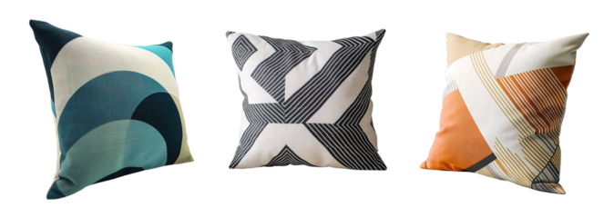 Modern and minimalist design for decorative cushions with geometric lines. Isolate dover white transparent background