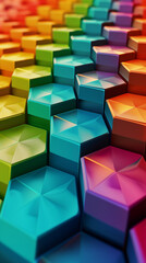 colorful Abstract wallpaper background.Prismatic Pops. Sculptural Hexagons in 3D Rubber Bliss. backdrop or wallpaper concept. 