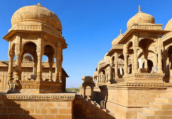 Gadisar lake in the morning. Man-made water reservoir with temples in Jaisalmer. Rajasthan. India