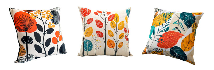 Modern autumn decorative cushions over isolated transparent background