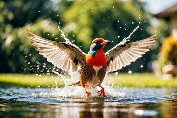 Colorful Bird Landing on Body of Water