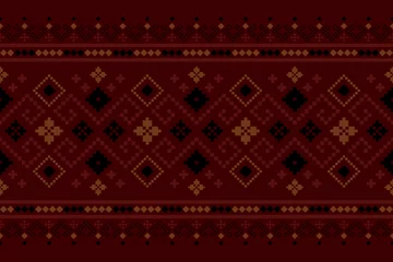 Fotobehang Boho Red traditional ethnic pattern paisley flower Ikat background abstract Aztec African Indonesian Indian seamless pattern for fabric print cloth dress carpet curtains and sarong