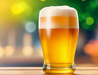 Glass of Beer on Wooden Table