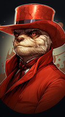 Elegant Anthropomorphic Falcon in Red Top Hat and Coat

