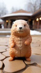Lifelike Otter Statue Standing on Paved Ground

