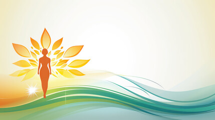 Abstract Zen Banner with a Women surrounded by Bright Orange Leaves 