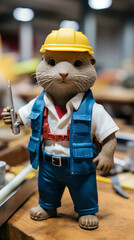 Anthropomorphic Beaver Character as Construction Worker


