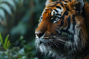 Obraz premium Wild Tiger in Natural Asian and Indian Jungle, Portrait of Feline Hunter Looking for Prey to Hunt