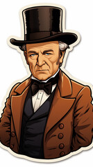 Illustration of an Elderly Gentleman in Vintage Attire with Top Hat

