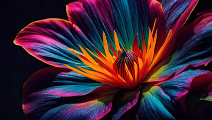 Fototapeta na wymiar Vibrant Flower Amidst Deep Darkness, Colorful Blossom on a Black Background