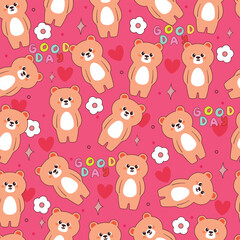 seamless pattern cartoon bear and flower. cute wallpaper for textile, gift wrap paper
