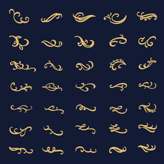 Set of gold vintage elegant ornaments. Classic calligraphy, Flourish, swirls, swashes, dividers, floral, baroque. Good for greeting cards, wedding invitations, book, royal certificates