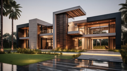 Fototapeta premium A beautifully designed modern residential building. Exterior view.