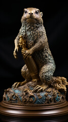 Antique Anthropomorphic Otter Statue Holding a Column

