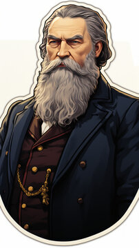 Illustrated Portrait of a Distinguished Older Gentleman with Beard

