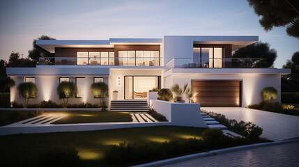 A beautifully designed modern residential building. Exterior view.