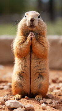 Prairie Dog Standing Upright with Hands Together


