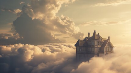 a castle above the clouds in the afternoon