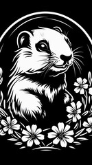 Obraz premium Anthropomorphic Ferret with Flowers Illustration