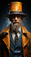  Illustration of a Gentleman with Top Hat in the rain
