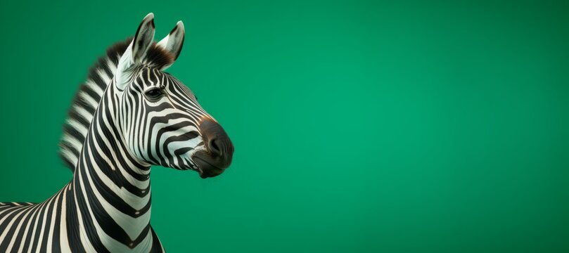 An ultra-realistic digital art photo depicts a zebra with a green mane standing against a contrasting safari background.