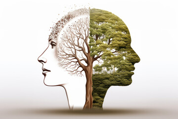 An artistic illustration presents a woman with a tree growing out of her head, symbolizing the tree of life.