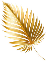 Golden palm leaf isolated on transparent background, chic decor