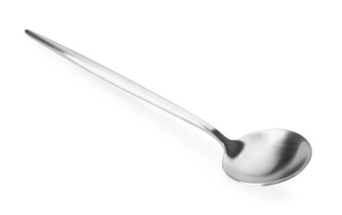 One shiny silver spoon isolated on white