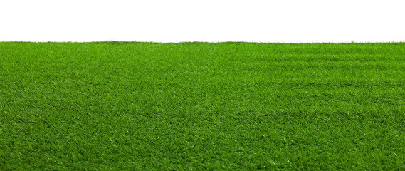 Green artificial grass surface isolated on white
