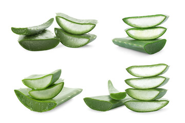Sliced aloe vera leaf isolated on white