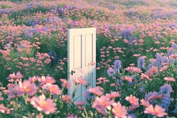 Abstract flower field scene. 3d rendering. Spring background. generative ai.
